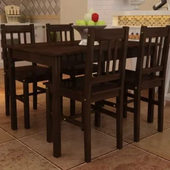 Meubelsets*vidaXL Eettafel met 4 stoelen hout bruin Donkerbruin