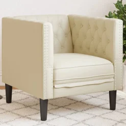 Banken*vidaXL Fauteuil Chesterfield-stijl kunstleer crèmekleurig Cr&egrave;me