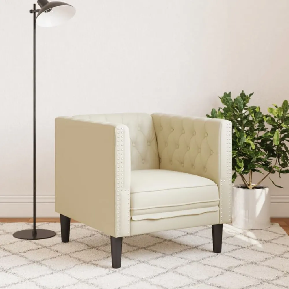 Banken*vidaXL Fauteuil Chesterfield-stijl kunstleer crèmekleurig Crème