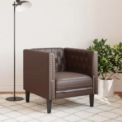 Fauteuil Chesterfield-stijl kunstleer bruin><noscript><img width=