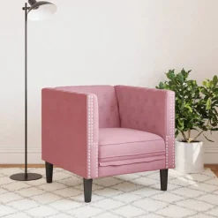 Banken*vidaXL Fauteuil Chesterfield-stijl fluweel Roze