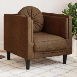 Banken*vidaXL Fauteuil met kussen kunstsuède Bruin