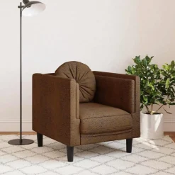 Banken*vidaXL Fauteuil met kussen kunstsuède Bruin