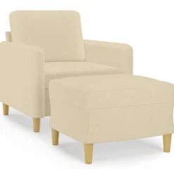 Banken*vidaXL Fauteuil met voetenbank 60 cm stof crèmekleurig Cr&egrave;me