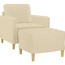 Banken*vidaXL Fauteuil met voetenbank 60 cm stof crèmekleurig Cr&egrave;me