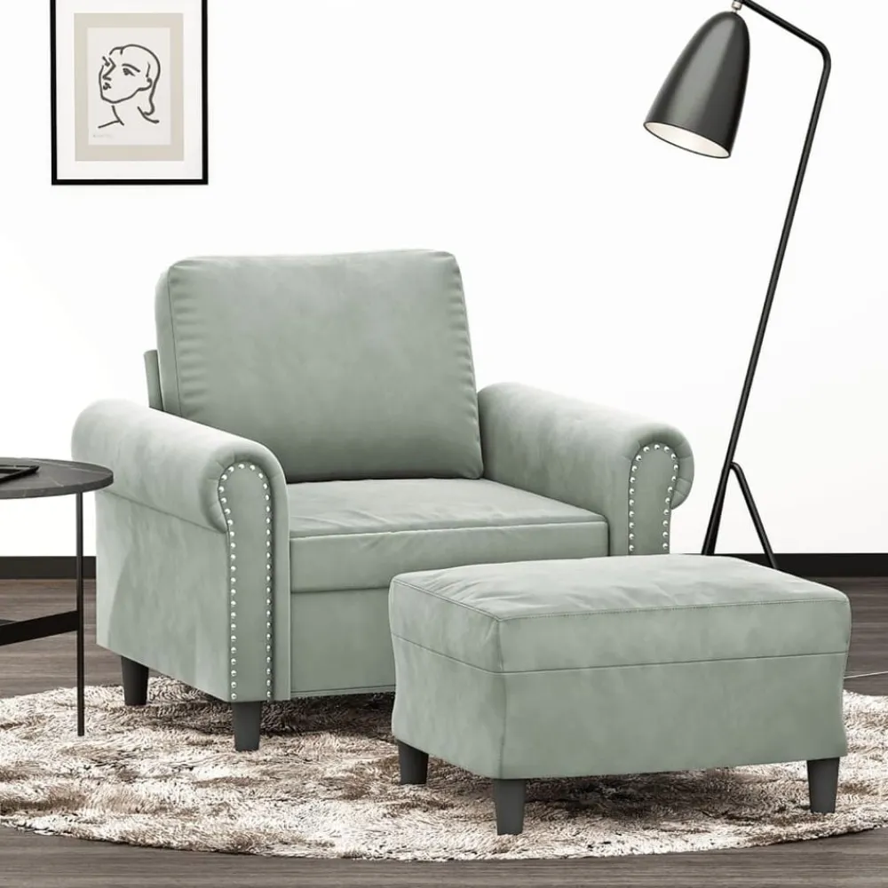 Fauteuil met voetenbank 60 cm fluweel crèmekleurig>vidaXL Sale