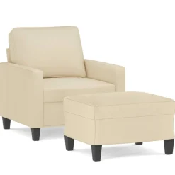 Fauteuil met voetenbank 60 cm stof crèmekleurig>vidaXL Outlet