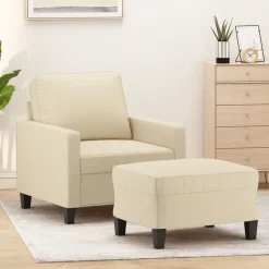 Fauteuil met voetenbank 60 cm stof crèmekleurig>vidaXL Outlet