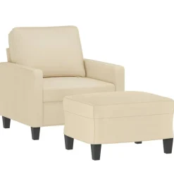 Fauteuil met voetenbank 60 cm stof crèmekleurig><noscript><img width=