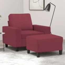 Banken*vidaXL Fauteuil met voetenbank 60 cm stof Wijnrood
