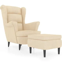 Stoelen*vidaXL Fauteuil met voetenbank fluweel crèmekleurig Cr&egrave;me