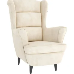 Stoelen*vidaXL Fauteuil met voetenbank fluweel crèmekleurig Cr&egrave;me
