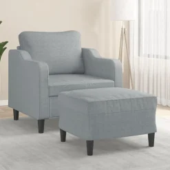 Banken*vidaXL Fauteuil met voetenbank 60 cm stof Lichtgrijs