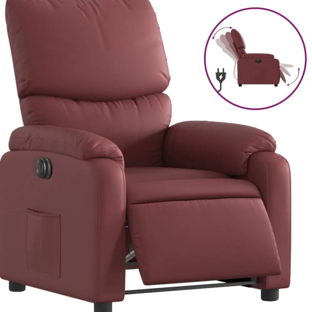 Stoelen*vidaXL Fauteuil verstelbaar elektrisch kunstleer Wijnrood