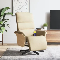 Stoelen*vidaXL Fauteuil verstelbaar met voetensteun stof crèmekleurig Cr&egrave;me
