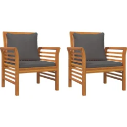 Fauteuils 2 st met donkergrijze kussens massief acaciahout>vidaXL Clearance