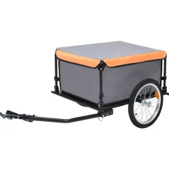 Buitensport*vidaXL Fietstrailer 65 kg Grijs en oranje