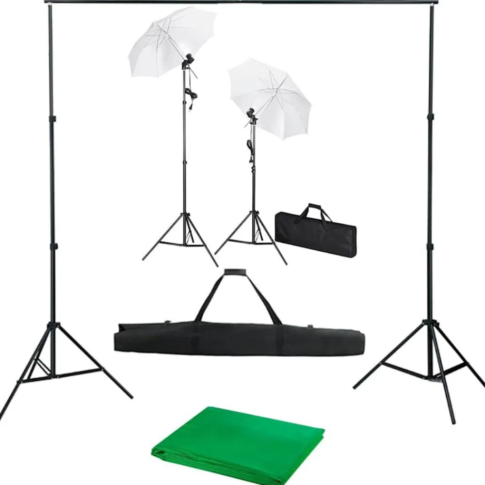 Camera & Optiek*vidaXL Fotostudioset met achtergrond, lampen en paraplu's Groen