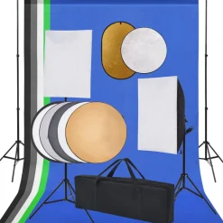 Fotostudioset met softboxlampen, achtergrond en reflector>vidaXL Online