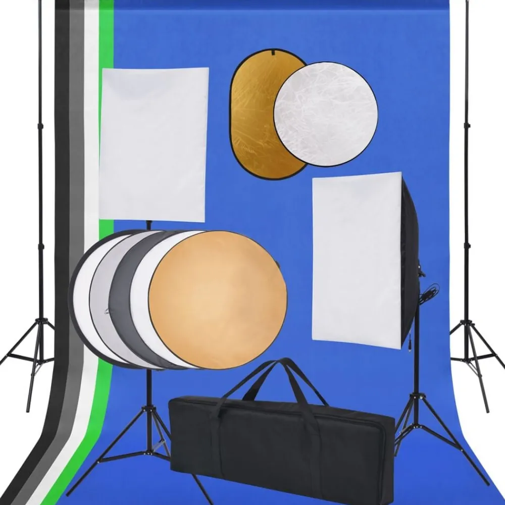 Fotostudioset met softboxlampen, achtergrond en reflector>vidaXL Online