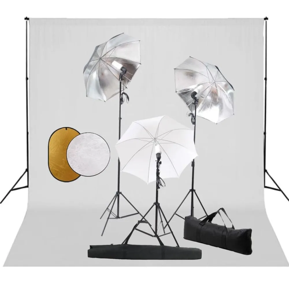 Fotostudioset met lampen, paraplu's, achtergrond en reflector>vidaXL