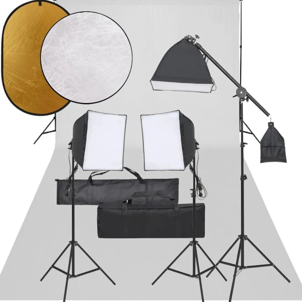 Fotostudioset met verlichtingsset, achtergrond en reflector>vidaXL