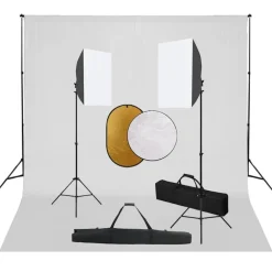 Camera & Optiek*vidaXL Fotostudioset met softboxlampen, achtergrond en reflector Wit