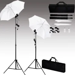 Fotostudioset met achtergrond, lampen en paraplu's>vidaXL