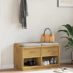 Bankjes*vidaXL Gangbankje SANDNES 87x40x50 cm massief grenenhout Walnoothouten afwerking