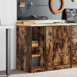 Industriële Opslag*vidaXL Garagekast 30x51x85 cm massief grenenhout Gerookt eiken