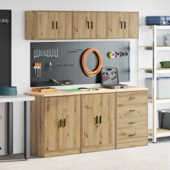 Industriële Opslag*vidaXL Garagekasten 6 st bewerkt hout ambachtelijk eikenhout