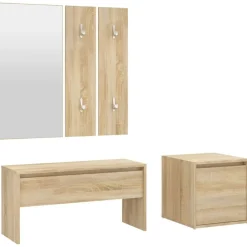 Bankjes*vidaXL Garderobe set bewerkt hout kleurig Sonoma eiken