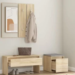 Bankjes*vidaXL Garderobe set bewerkt hout kleurig Sonoma eiken