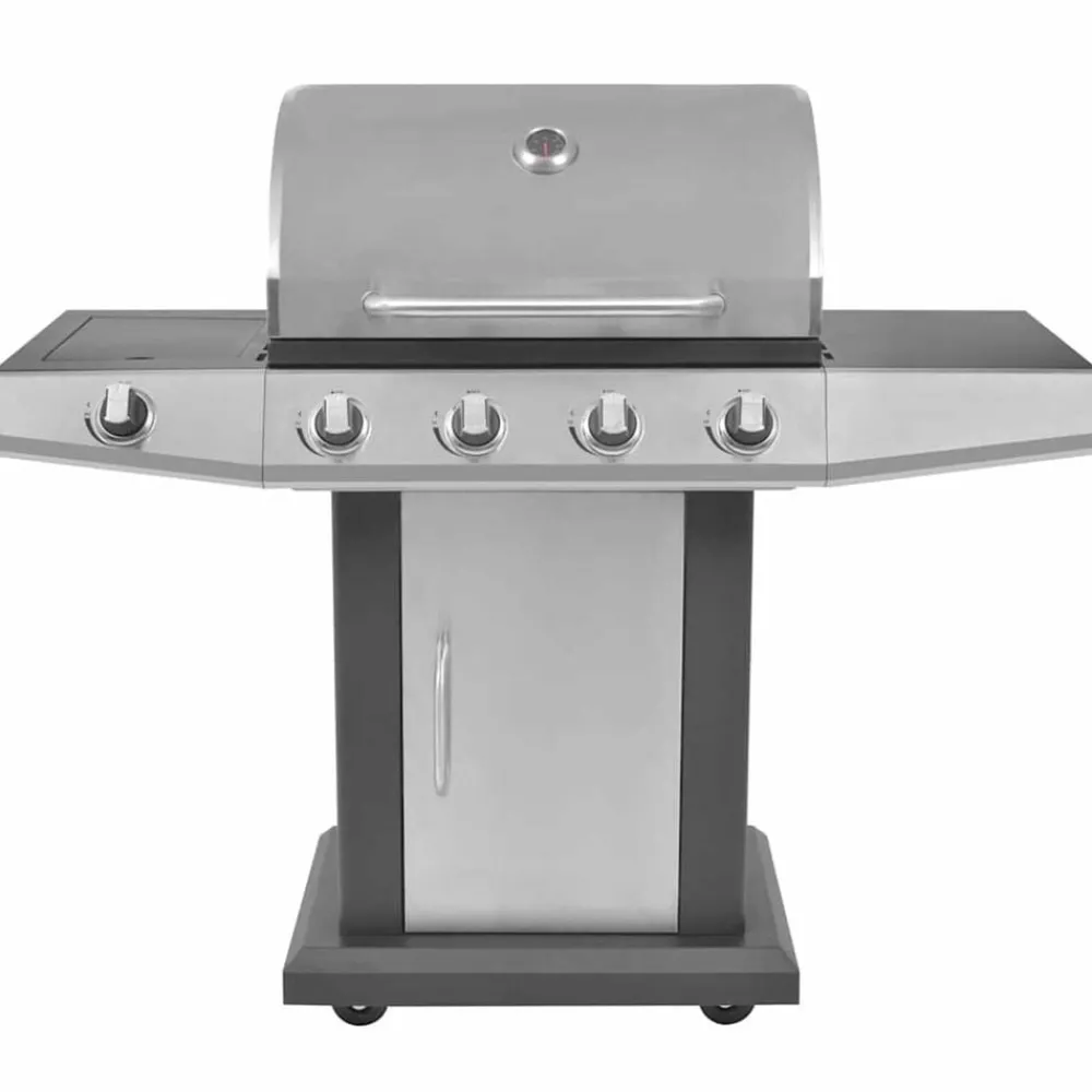 Keuken & Eetkamer*vidaXL Gas Barbecue Grill met wiel Zilver Staal met Metaal Slang