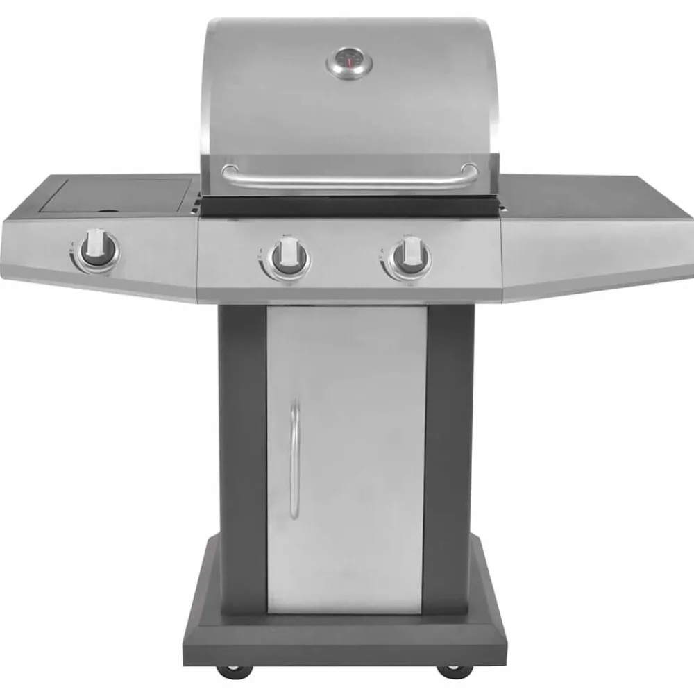 Gas Grill met Branders met wiel Zilver Staal met Metaal Slang>vidaXL Clearance
