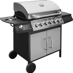 Keuken & Eetkamer*vidaXL Gasbarbecue 6+1 kookzone Zwart en zilver