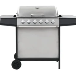 Keuken & Eetkamer*vidaXL Gasbarbecue met 6 kookzones roestvrij staal zilverkleurig Zilver en zwart