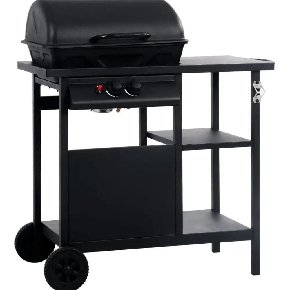 Keuken & Eetkamer*vidaXL Gasbarbecue met 3-laags zijtafel Zwart