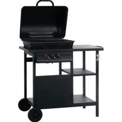Keuken & Eetkamer*vidaXL Gasbarbecue met 3-laags zijtafel Zwart