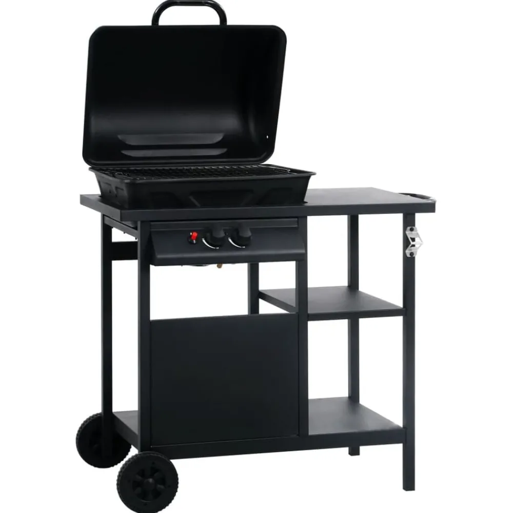 Keuken & Eetkamer*vidaXL Gasbarbecue met 3-laags zijtafel Zwart