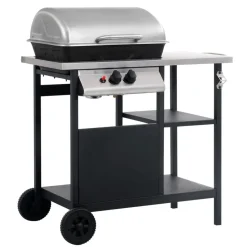 Keuken & Eetkamer*vidaXL Gasbarbecue met 3-laags zijtafel kleurig Zwart en zilver