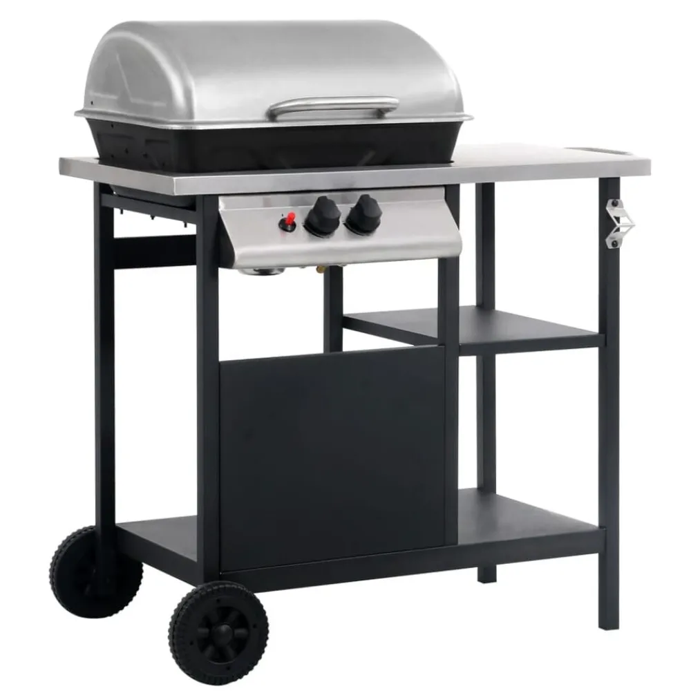 Keuken & Eetkamer*vidaXL Gasbarbecue met 3-laags zijtafel kleurig Zwart en zilver