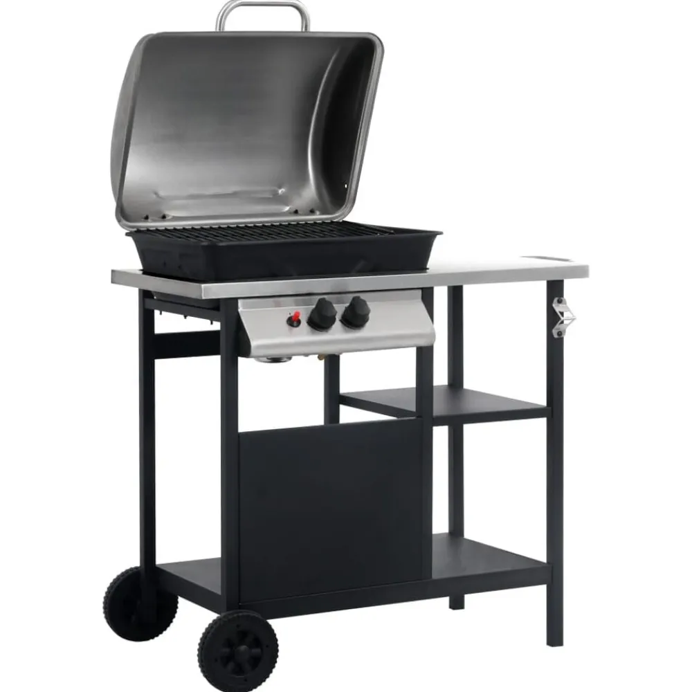 Keuken & Eetkamer*vidaXL Gasbarbecue met 3-laags zijtafel kleurig Zwart en zilver