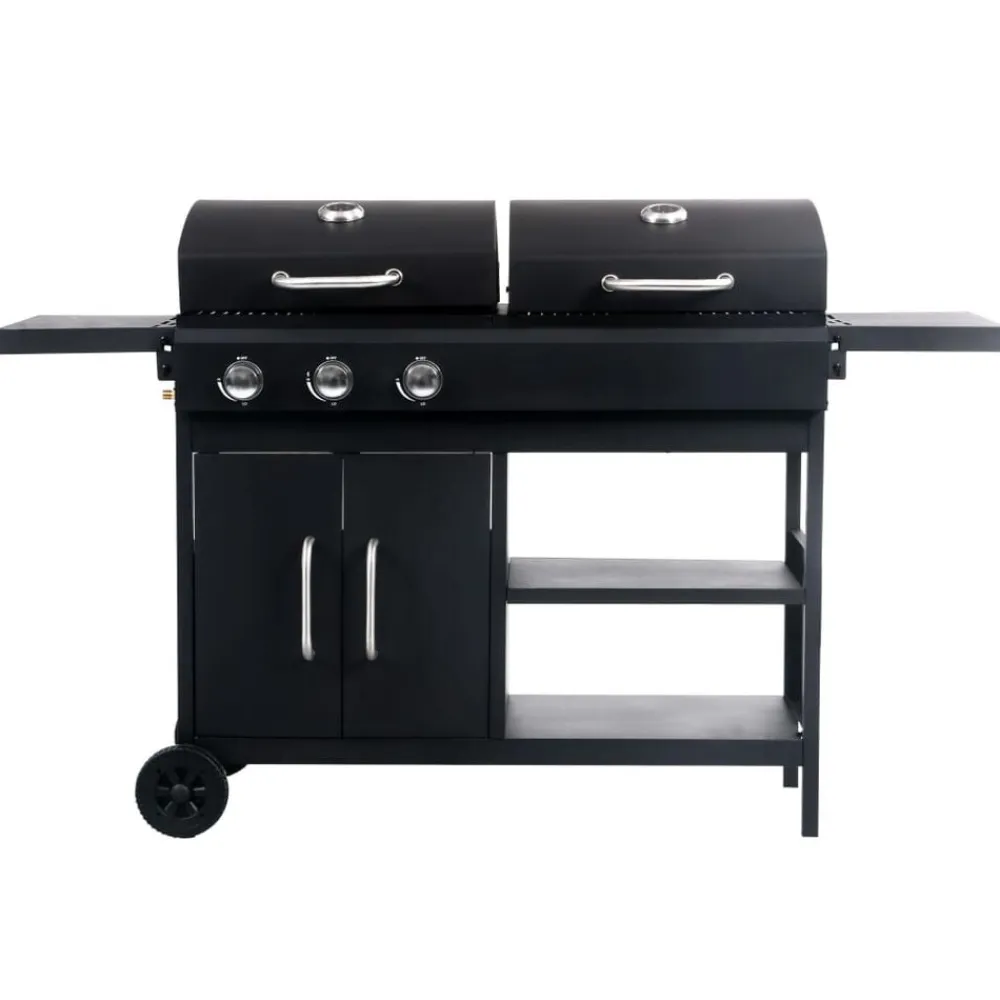 Keuken & Eetkamer*vidaXL Gas-/houtskoolbarbecue met 3 branders