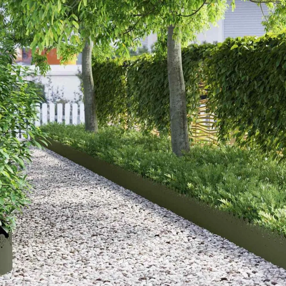 Tuinafscheidingen*vidaXL Gazonranden 10 pcs Olijf Groen 103 x 0,05 x 22 cm Staal Olijfgroen