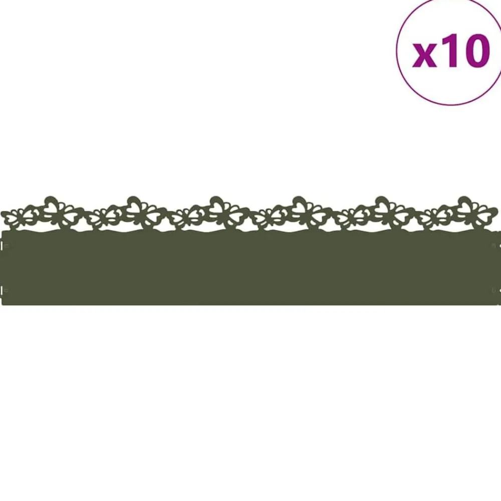 Tuinafscheidingen*vidaXL Gazonranden 10 pcs Olijf Groen 103 x 0,05 x 22 cm Staal Olijfgroen