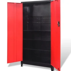 Gereedschapskast met 2 deuren 90x40x180 cm staal zwart en rood>vidaXL Hot