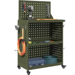 Bouwbeslag*vidaXL Gereedschapswagen met plank Olijf Groen 65 x 35 x 111 cm Olijfgroen