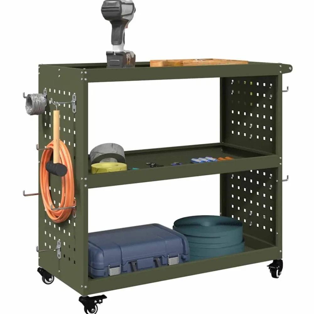 Bouwbeslag*vidaXL Gereedschapswagen Olijf Groen 75 x 35 x 73 cm Koudgewalst staal Olijfgroen