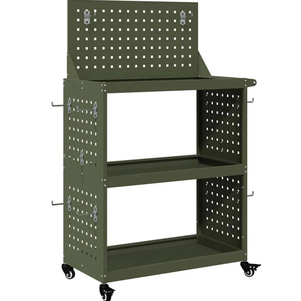 Gereedschapswagen met plank Olijf Groen 65 x 35 x 111 cm>vidaXL